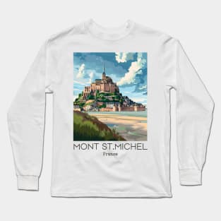A Vintage Travel Illustration of Mont Saint Michel - France Long Sleeve T-Shirt